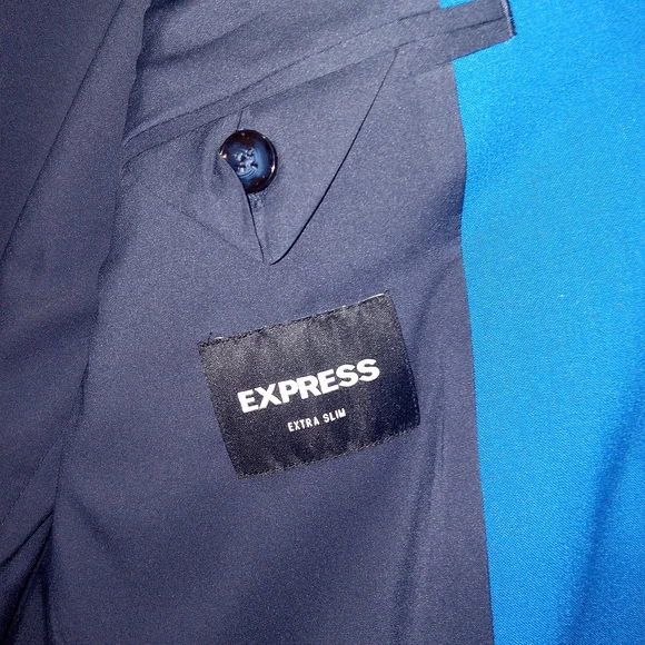 Express Suit Mens 44 Extra Slim Blue 2 Button Wool Blend Pants 34×30 2 PC Suit
